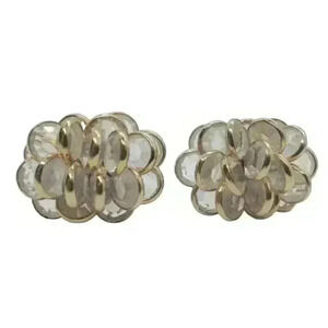 Vintage Earrings Gold Bezel Set Cluster Faceted Crystal Statement Pierced